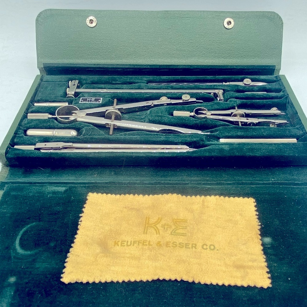 Vintage K&E Keuffel & Esser Co Drafting Set With Case And Polishing Cloth
